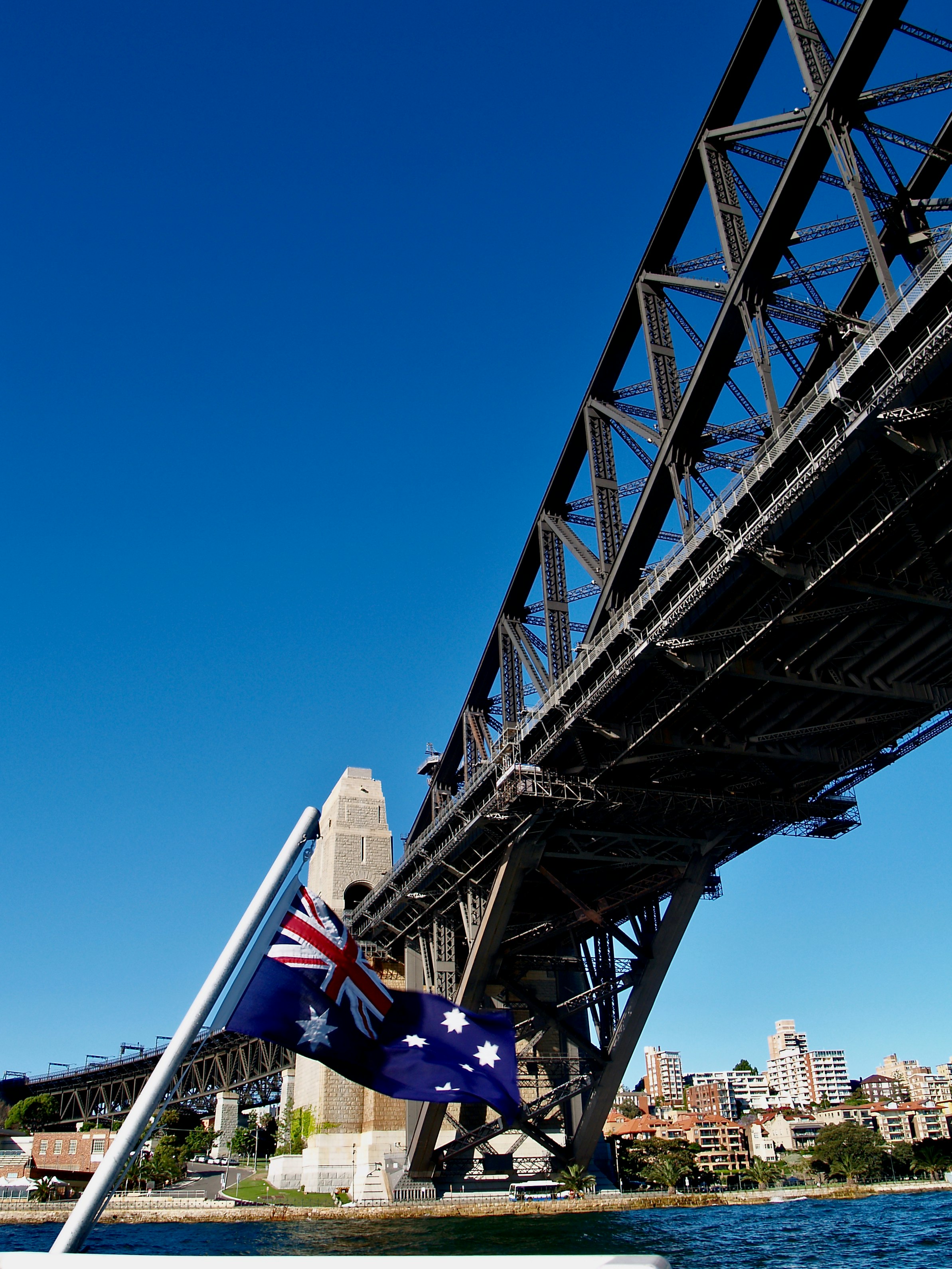 blue and white car on bridge under blue sky during daytime